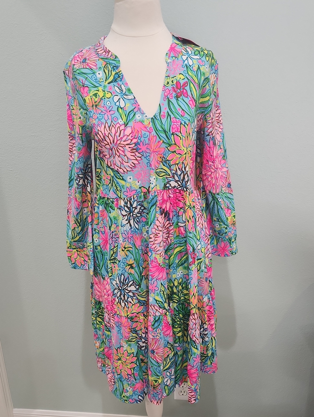 Lilly Pulitzer Multicolor Floral Dress - Pink, Aqua, Green, Yellow 3/4 sleeve